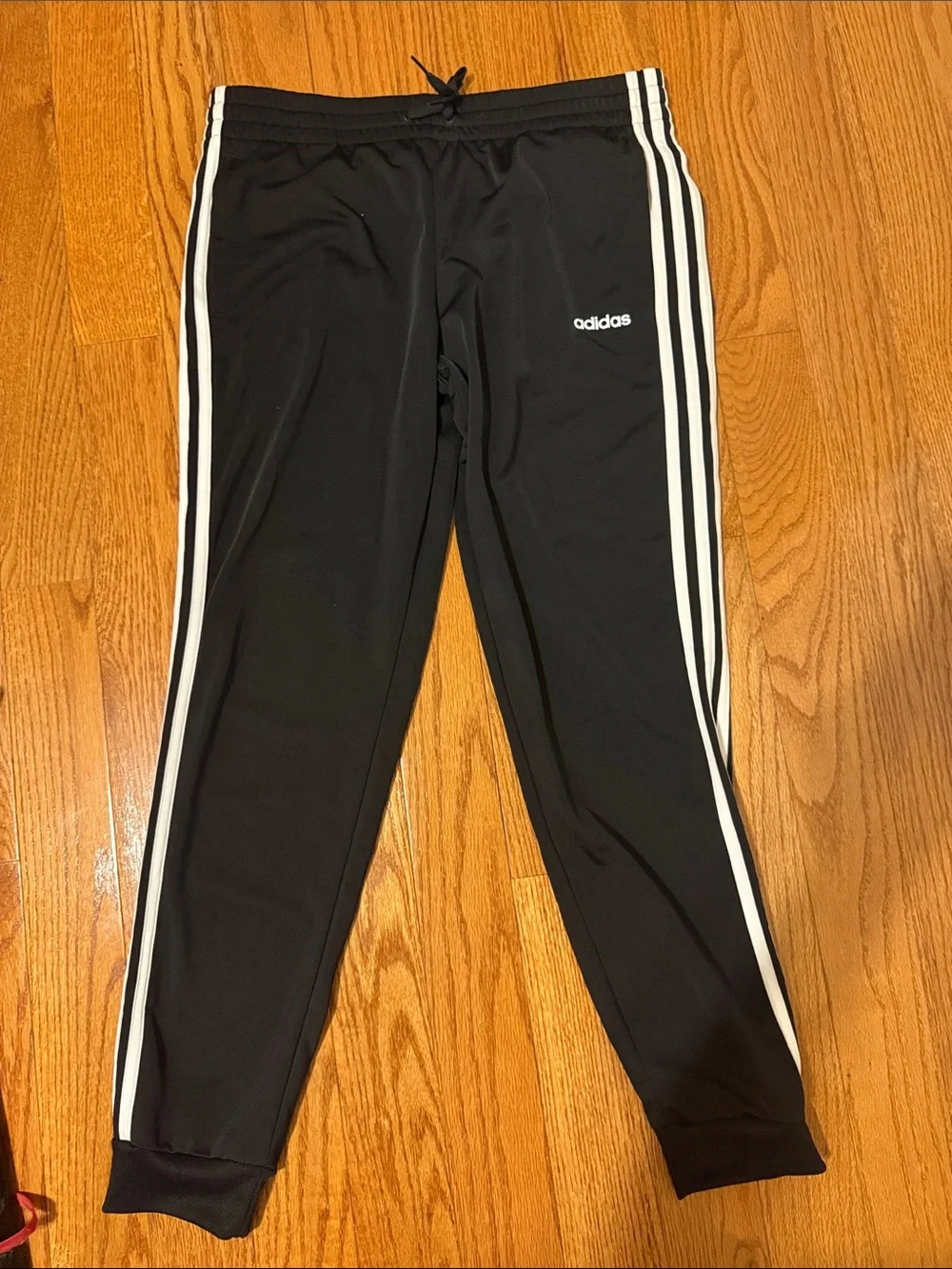 Adidas Mens Black Joggers with White Side Stripes